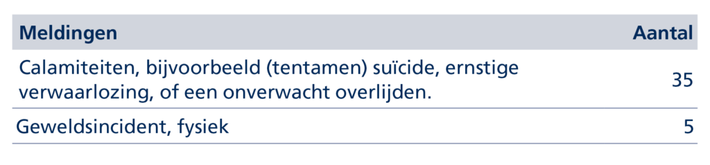 Tabel 1: soorten calamiteitenmeldingen in 2025.